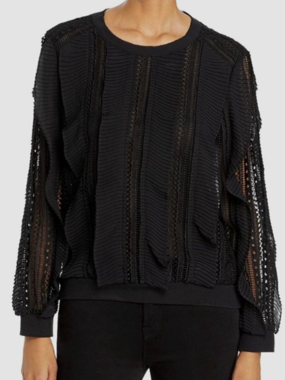 Daniel Rainn Crew Ruffle Blouse Black Size M